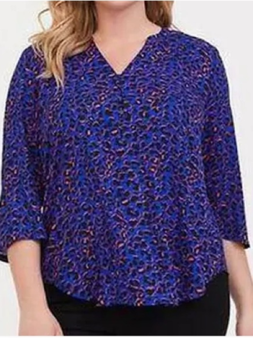 torrid Blue and Hot Pink Leopard V-Neck Printed Blouse